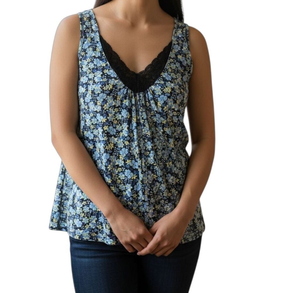 Candies Y2K Beaded Neck Sleeveless Floral Blouse